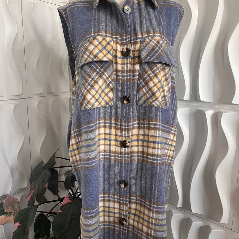 Plaid Long Shirt Vest Dress Wool Blend